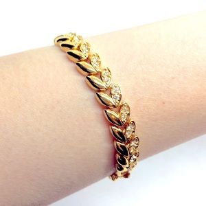 VINTAGE 80S NAPIER GOLD TONE RHINESTONES LEAF TENNIS BRACELET